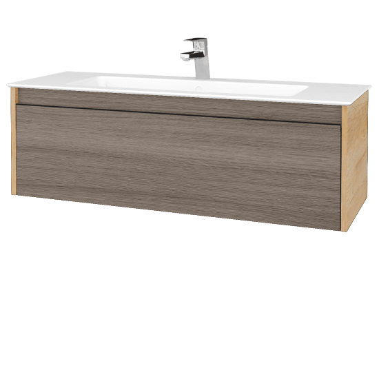 Badezimmerschrank LOGI SZZ 120 (Waschtisch Pura)  - D15 Eiche Nebraska - Griffes T33 - D03 Cafe