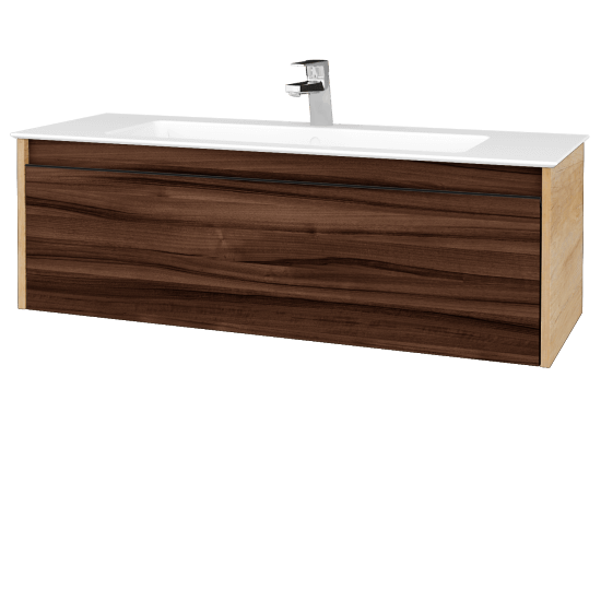 Badezimmerschrank LOGI SZZ 120 (Waschtisch Pura)  - D15 Eiche Nebraska - Griffes T33 - D06 Nussbaum