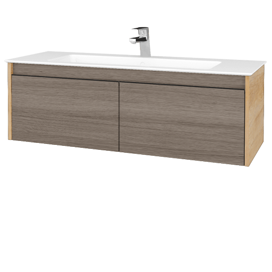 Badezimmerschrank LOGI SZZ2 120 (Waschtisch Pura)  - D15 Eiche Nebraska - Griffes T33 - D03 Cafe