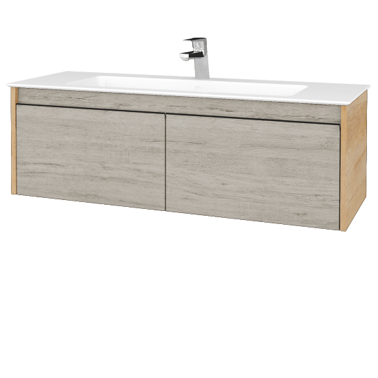 Badezimmerschrank LOGI SZZ2 120 (Waschtisch Pura)  - D15 Eiche Nebraska - Griffes T33 - D05 Oregon