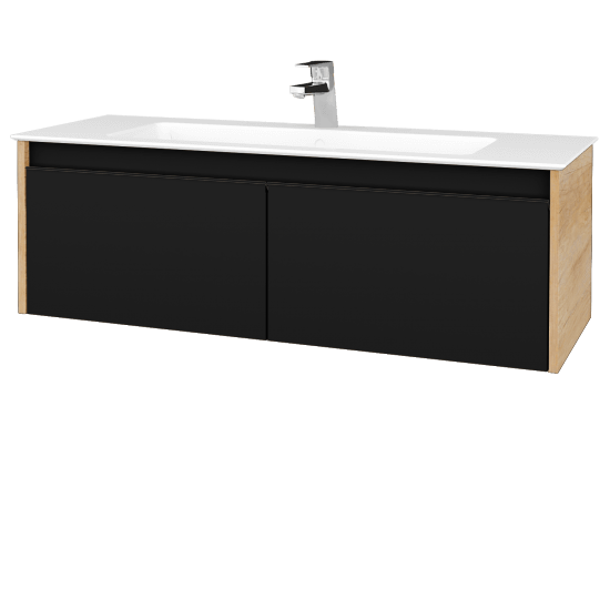 Badezimmerschrank LOGI SZZ2 120 (Waschtisch Pura)  - D15 Eiche Nebraska - Griffes T33 - N03 Graphite