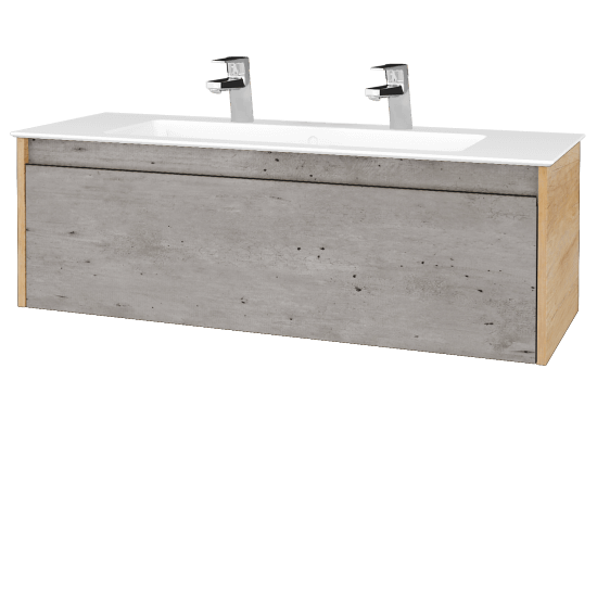 Umyvadlová skříňka BONO SZZ 120 (umyvadlo Pura se 2 otvory pro baterii)  - D15 Nebraska - D01 Beton