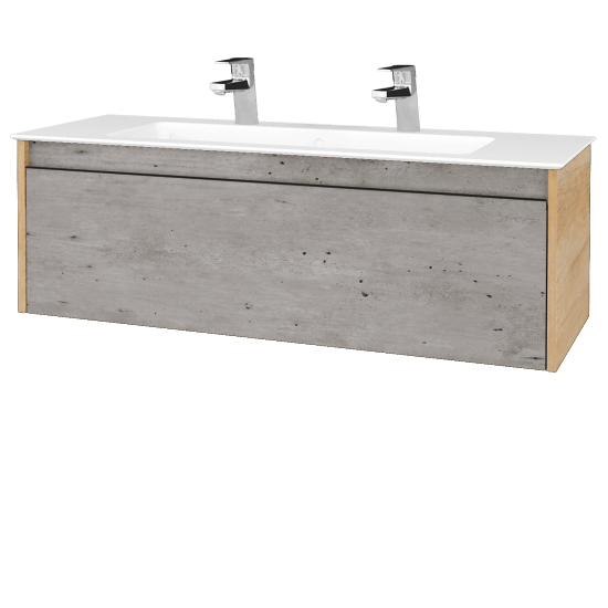 Umyvadlová skříňka BONO SZZ 120 (umyvadlo Pura se 2 otvory pro baterii)  - D15 Nebraska - Úchytka T33 - černá mat - D01 Beton