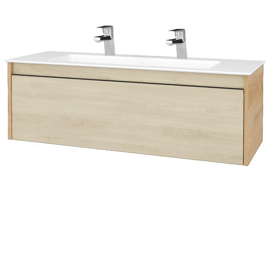 Umyvadlová skříňka BONO SZZ 120 (umyvadlo Pura se 2 otvory pro baterii)  - D15 Nebraska - Úchytka T33 - černá mat - D24 Ohio