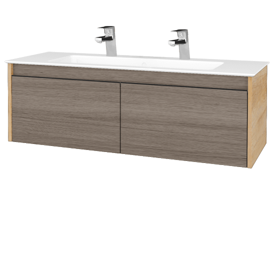 Badezimmerschrank LOGI SZZ2 120 (Waschtisch Pura)  - D15 Eiche Nebraska - Griffes T33 - D03 Cafe