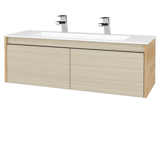 Badezimmerschrank LOGI SZZ2 120 (Waschtisch Pura)  - D15 Eiche Nebraska - Griffes T33 - D04 Eiche