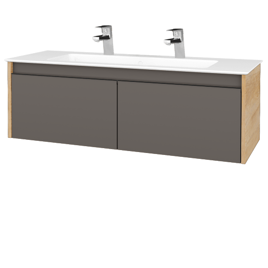 Badezimmerschrank LOGI SZZ2 120 (Waschtisch Pura)  - D15 Eiche Nebraska - Griffes T33 - N06 Lava