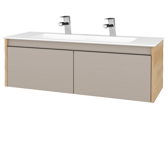 Badezimmerschrank LOGI SZZ2 120 (Waschtisch Pura)  - D15 Eiche Nebraska - Griffes T33 - N07 Stone