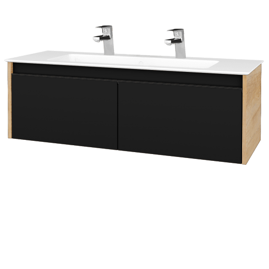 Badezimmerschrank LOGI SZZ2 120 (Waschtisch Pura)  - D15 Eiche Nebraska - Griffes T33 - N03 Graphite