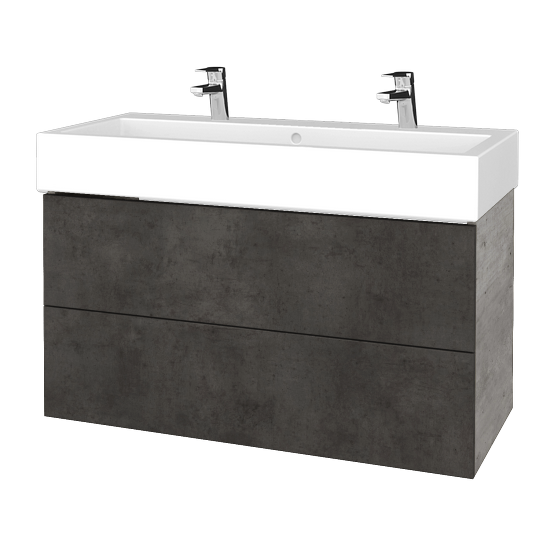 Waschtischunterschrank FLAT SZZ2 100 (Waschtisch Duravit Vero mit 2 Hahnlöchern)  - D01 Beton - D16 Dark Beton