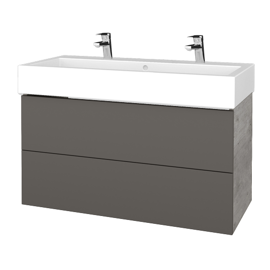 Waschtischunterschrank FLAT SZZ2 100 (Waschtisch Duravit Vero mit 2 Hahnlöchern)  - D01 Beton - N06 Lava