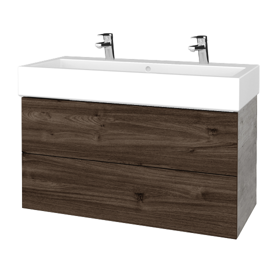 Umyvadlová skříňka VARIANTE SZZ2 100 pro umyvadlo Duravit Vero se 2 otvory pro baterii - D01 Beton - D25 Teak