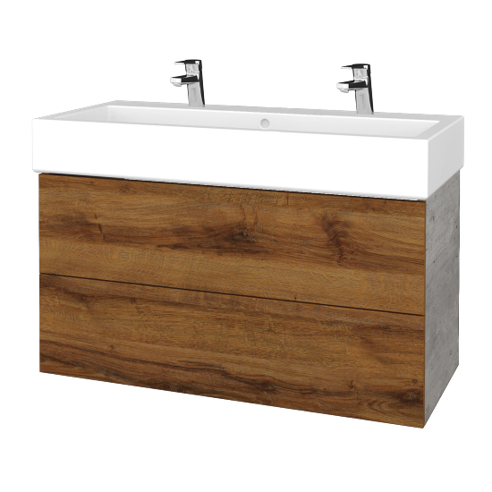 Umyvadlová skříňka VARIANTE SZZ2 100 pro umyvadlo Duravit Vero se 2 otvory pro baterii - D01 Beton - D27 Cognac