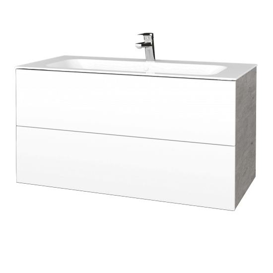 Koupelnová skříňka VARIANTE SZZ2 100 pro umyvadlo Finion - D01 Beton - L01 Bílá vysoký lesk