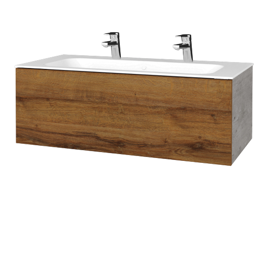 Umyvadlová skříňka VARIANTE SZZ 100 pro umyvadlo Finion se 2 otvory pro baterii - D01 Beton - D27 Cognac