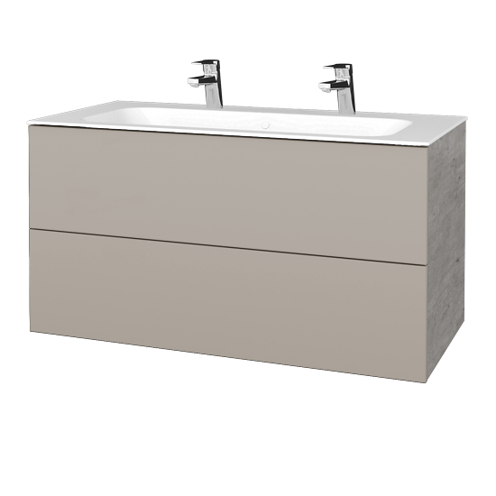 Waschtischunterschrank FLAT SZZ2 100 (Waschtisch Finion mit 2 Hahnlöchern)  - D01 Beton - N07 Stone