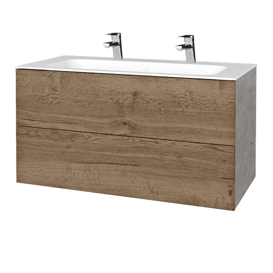 Umyvadlová skříňka VARIANTE SZZ2 100 pro umyvadlo Finion se 2 otvory pro baterii - D01 Beton - D21 Tobacco