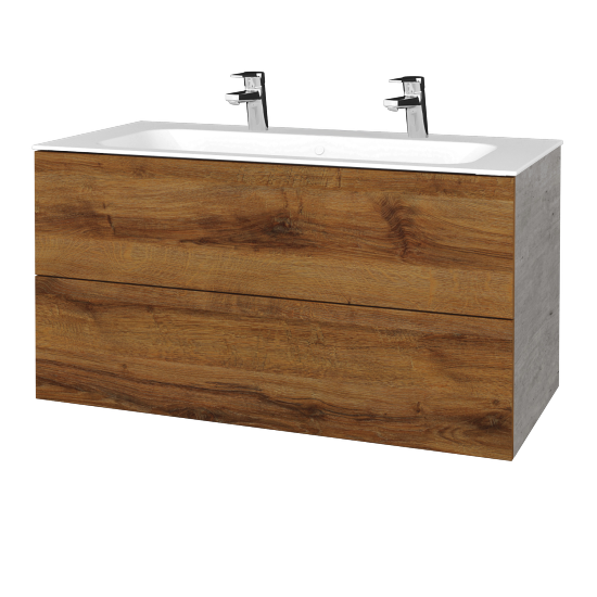 Umyvadlová skříňka VARIANTE SZZ2 100 pro umyvadlo Finion se 2 otvory pro baterii - D01 Beton - D27 Cognac