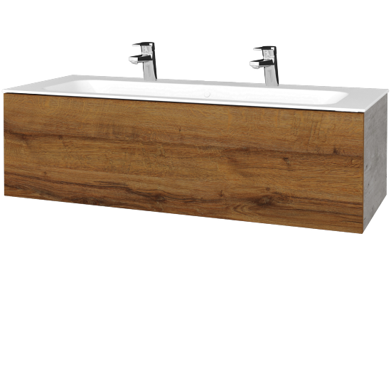 Umyvadlová skříňka VARIANTE SZZ 120 pro umyvadlo Finion se 2 otvory pro baterii - D01 Beton - D27 Cognac