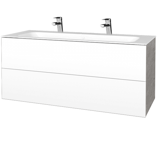 Umyvadlová skříňka VARIANTE SZZ2 120 pro umyvadlo Finion se 2 otvory pro baterii - D01 Beton - L01 Bílá vysoký lesk