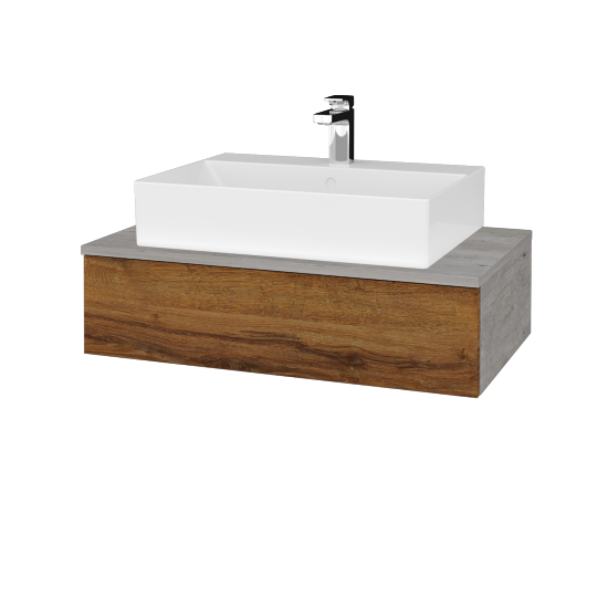 Umyvadlová skříňka MODULE SZZ 80 umyvadlo Kube - D01 Beton - D27 Cognac - Ne