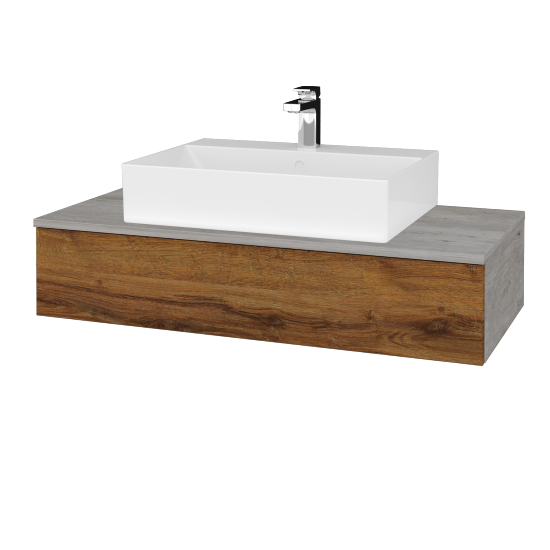 Koupelnová skříňka MODULE SZZ 100 umyvadlo Kube - D01 Beton - D27 Cognac - Ne