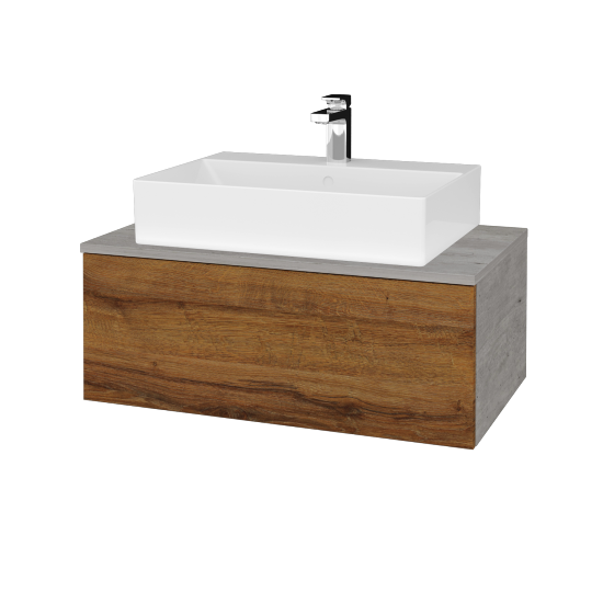 Umyvadlová skříňka MODULE SZZ1 80 umyvadlo Kube - D01 Beton - D27 Cognac - Ne
