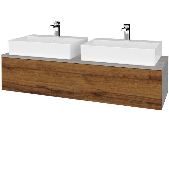 Umyvadlová skříňka MODULE SZZ12 140 umyvadlo Kube - D01 Beton - D27 Cognac - Ne