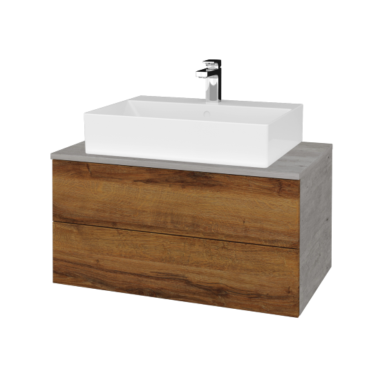 Umyvadlová skříňka MODULE SZZ2 80 umyvadlo Kube - D01 Beton - D27 Cognac - Ne