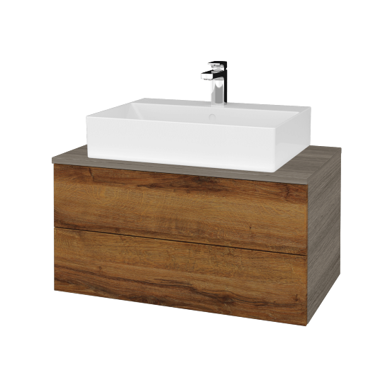 Umyvadlová skříňka MODULE SZZ2 80 umyvadlo Kube - D03 Cafe - D27 Cognac - Ne
