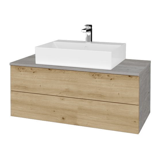 Umyvadlová skříňka MODULE SZZ2 100 umyvadlo Kube - D01 Beton - D22 Karamel - Ne