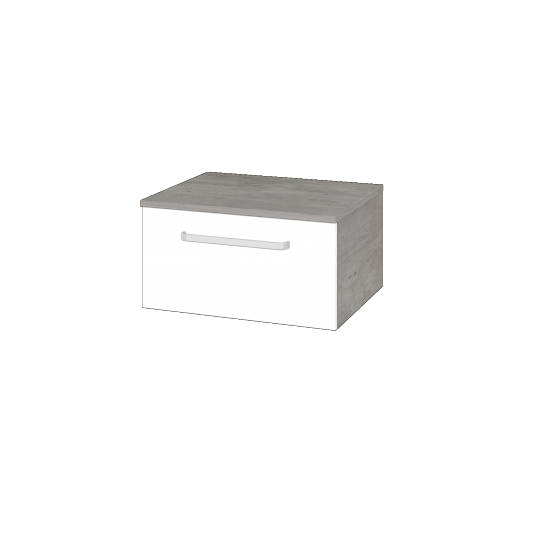 Niedriger Schrank UNI SNZ1 60  - D01 Beton - Griffes T01 - N01 Weiß Hochglanz