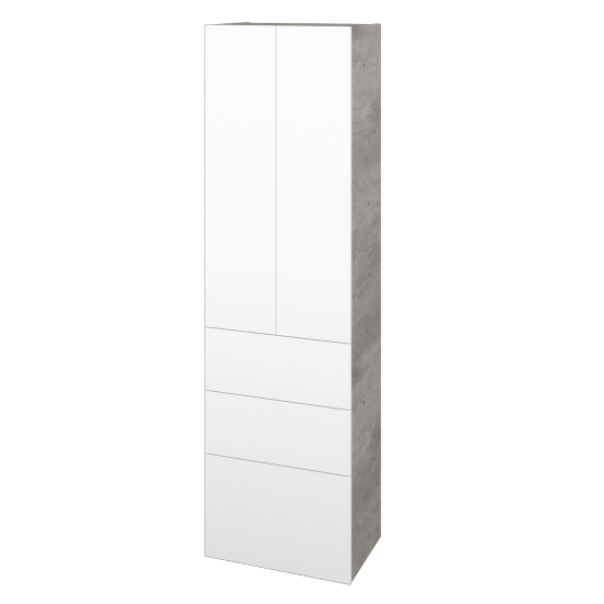 Vysoká skříň DOS SVD2Z3 50  - D01 Beton - Úchytka T00 (bez úchytky) - N01 Bílá lesk