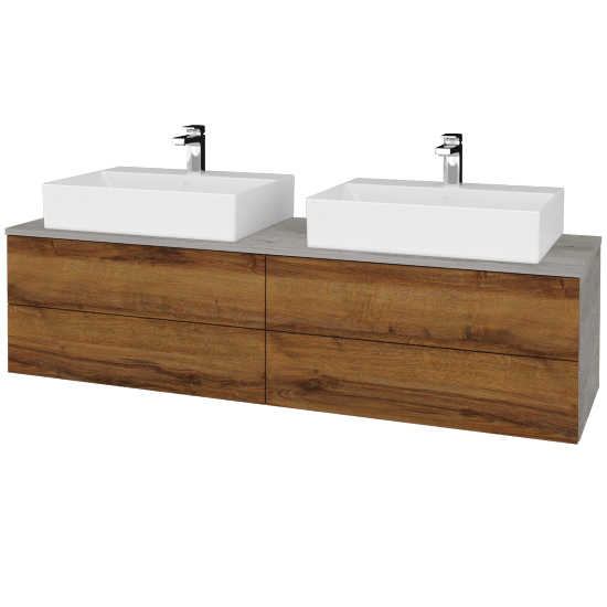 Umyvadlová skříňka MODULE SZZ4 160 umyvadlo Kube - D01 Beton - D27 Cognac - Ne