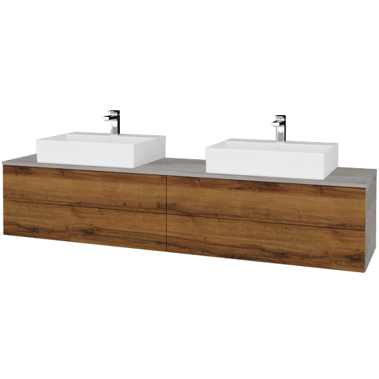 Umyvadlová skříňka MODULE SZZ4 200 umyvadlo Kube - D01 Beton - D27 Cognac - Ne