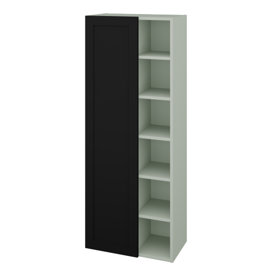 Vysoká koupelnová skříň PORTO SVDO6 60  - L20 Mint grey vysoký lesk - M17 Černá mat - Levé