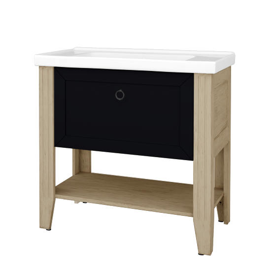 Skříňka pod umyvadlo ANTIK SUPZ 90  - M22 Cream mat patina - Úchytka T10 - L17 Černá vysoký lesk