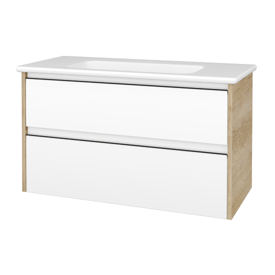 Skříňka pod umyvadlo BONO SZZ2 100 (umyvadlo Euphoria)  - D15 Nebraska - Úchytka T33 - černá mat - N01 Bílá lesk