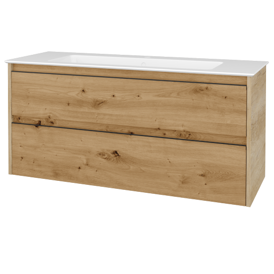 Skříňka pod umyvadlo BONO SZZ2 120 (umyvadlo Pura s 1 otvorem pro baterii)  - D15 Nebraska - Úchytka T33 - černá mat - D22 Karamel