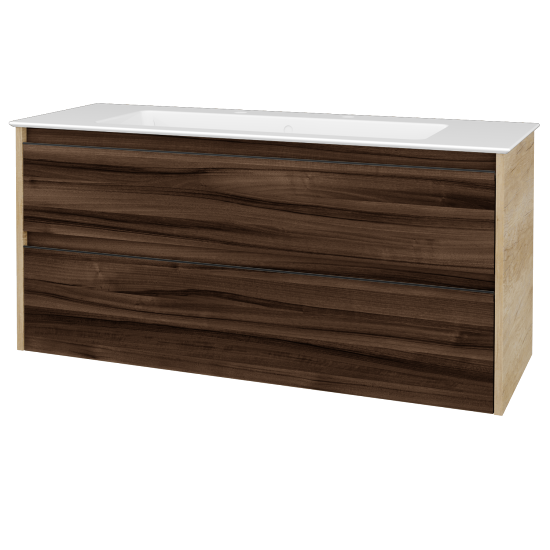 Skříňka pod umyvadlo BONO SZZ2 120 (umyvadlo Pura se 2 otvory pro baterii)  - D15 Nebraska - Úchytka T33 - černá mat - D06 Ořech