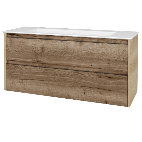 Skříňka pod umyvadlo BONO SZZ2 120 (umyvadlo Pura bez otvoru pro baterii)  - D15 Nebraska - Úchytka T33 - černá mat - D21 Tobacco