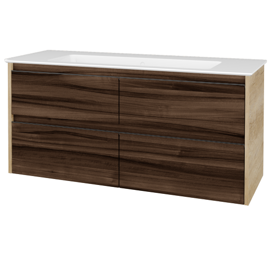 Skříňka pod umyvadlo BONO SZZ4 120 (umyvadlo Pura)  - D15 Nebraska - Úchytka T33 - černá mat - D06 Ořech