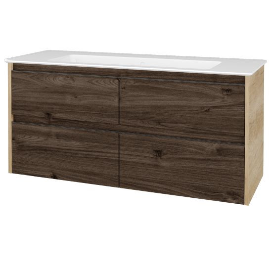 Skříňka pod umyvadlo BONO SZZ4 120 (umyvadlo Pura)  - D15 Nebraska - Úchytka T33 - černá mat - D25 Teak