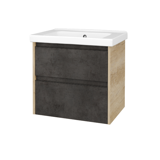 Skříňka pod umyvadlo BONO SZZ2 65 (umyvadlo Harmonia)  - D15 Nebraska - Úchytka T33 - černá mat - D16 Beton tmavý