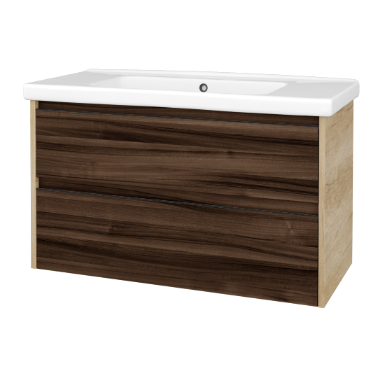 Skříňka pod umyvadlo BONO SZZ2 100 (umyvadlo Harmonia)  - D15 Nebraska - Úchytka T33 - černá mat - D06 Ořech