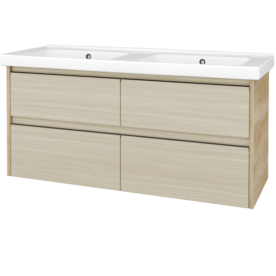 Skříňka pod umyvadlo BONO SZZ4 125 (dvojumyvadlo Harmonia)  - D15 Nebraska - Úchytka T33 - černá mat - D04 Dub