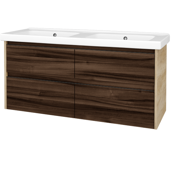 Skříňka pod umyvadlo BONO SZZ4 125 (dvojumyvadlo Harmonia)  - D15 Nebraska - Úchytka T33 - černá mat - D06 Ořech