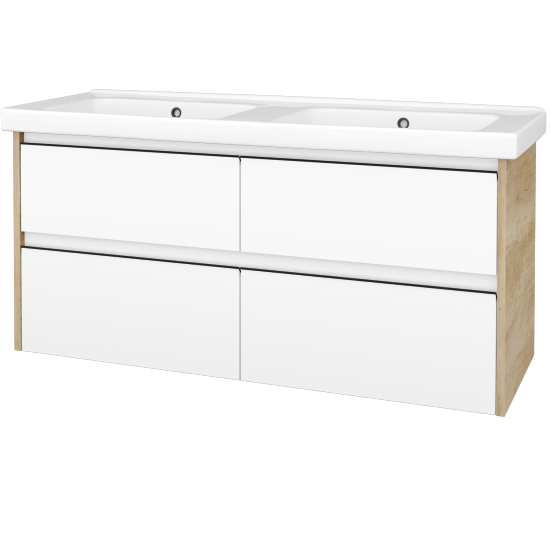 Skříňka pod umyvadlo BONO SZZ4 125 (dvojumyvadlo Harmonia)  - D15 Nebraska - Úchytka T33 - černá mat - N01 Bílá lesk