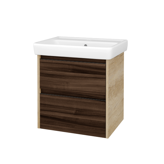 Skříňka pod umyvadlo BONO SZZ2 60 (umyvadlo Q)  - D15 Nebraska - Úchytka T33 - černá mat - D06 Ořech