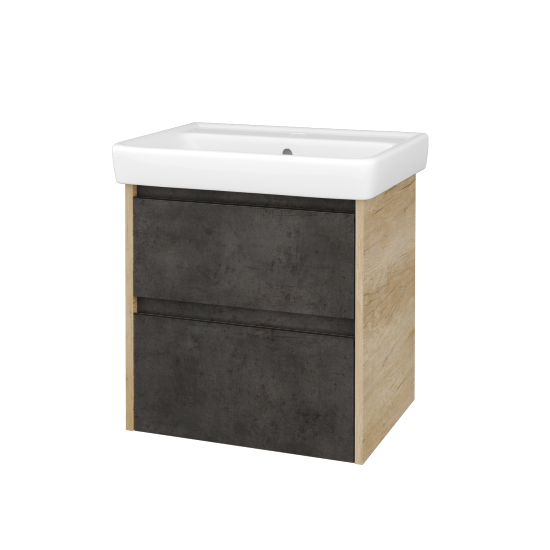 Skříňka pod umyvadlo BONO SZZ2 60 (umyvadlo Q)  - D15 Nebraska - Úchytka T33 - černá mat - D16 Beton tmavý